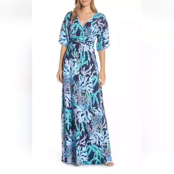 Lilly Pulitzer Parigi Maxi Dress Deep Indigo Swish Sway Navy Blue Size L NWT - Picture 9 of 9